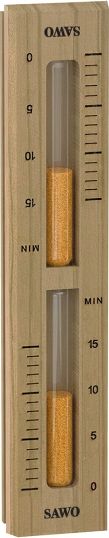 SAWO hourglass in cedar wood with orange sand, time interval 0&ndash;15 min.