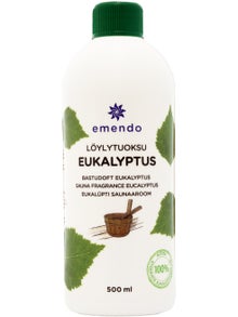 Emendo Eucalyptus sauna scent in a 500 ml bottle.
