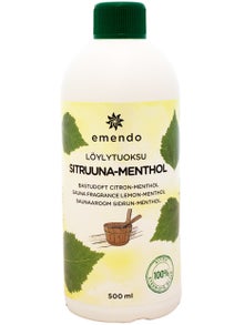 Emendo lemon-menthol sauna scent in a 500 ml bottle.