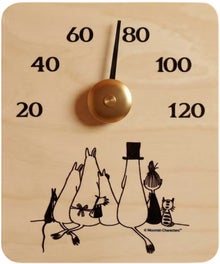 Sauna thermometer with the Moomin family together.