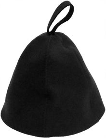 Saunia black wool sauna hat.