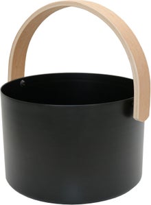 Saunia matte black aluminium sauna bucket with wooden handle.