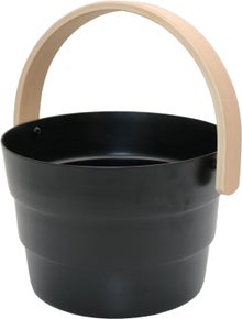 Saunia Whirl black aluminium sauna bucket with beech handle.