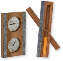 SAWO thermometer, hygrometer + hourglass, cedar & soapstone